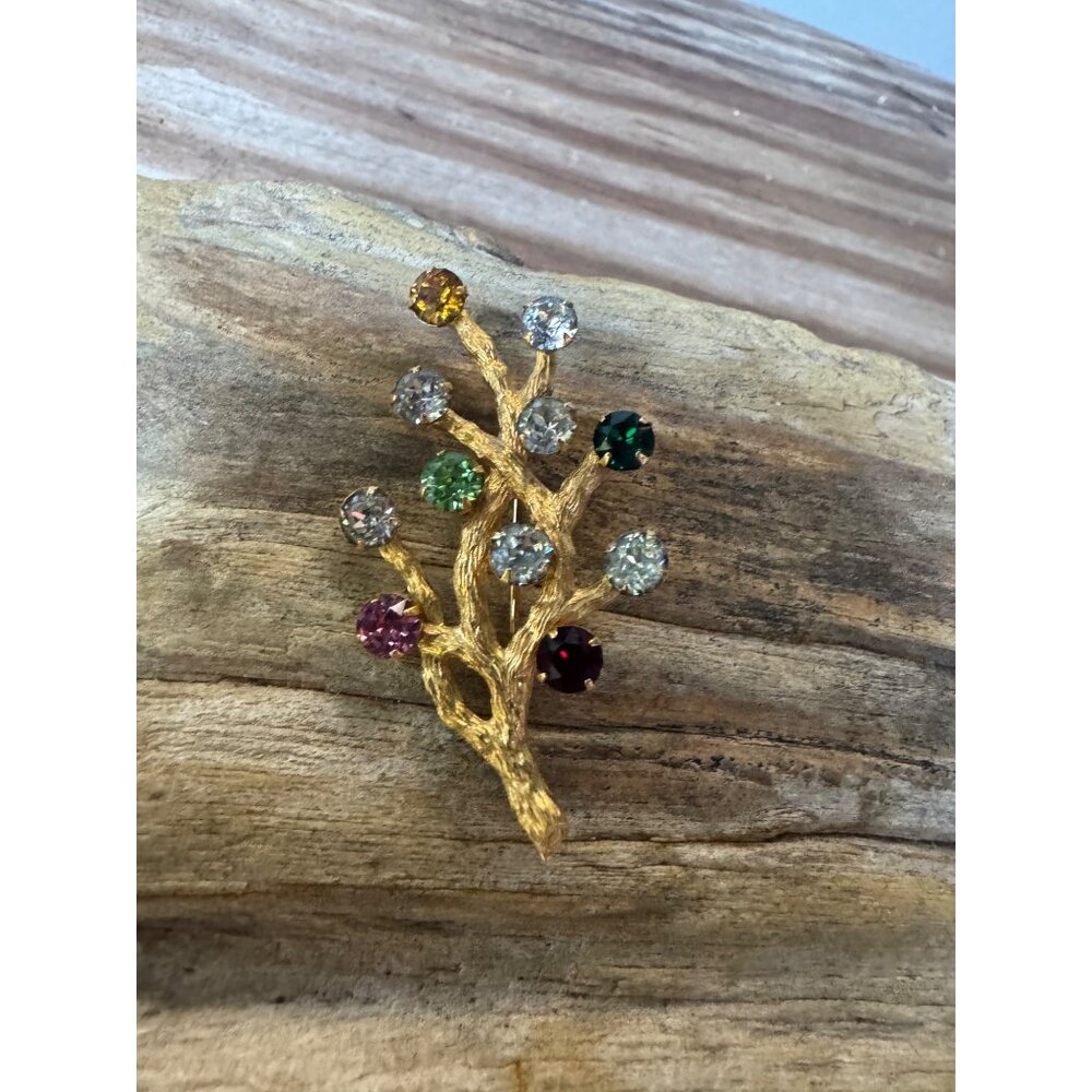 Van Dell Brooch Women 2" 12K Gold Filled Rhinestone Spray Multicolor Vintage Pin - Picture 2 of 7